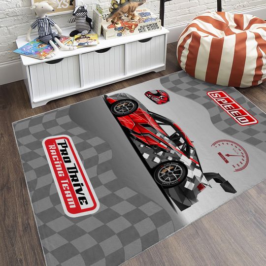 Racing Car Kid's Play Carpet,Gray Children's Room Rug,Easy Clean Anti-Slip Kid's Door Mats,Handmade Birthday Gift,Road Play Rugs,Nursery Rug