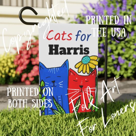 Cats For Harris Garden Flag - 18 x 12" Flag - Patriotic Yard Flag - Red White Blue Garden