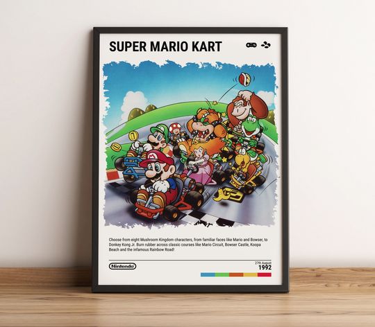 Super Mario Kart (1992) SNES Poster - Video Game Art Print - Gaming Gift