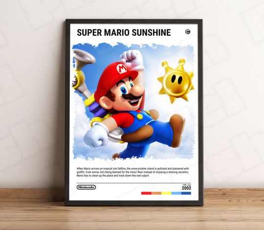 Super Mario Sunshine (2002) Gamecube Poster - Video Game Art Print - Gaming Gift