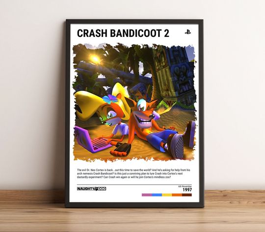 Crash Bandicoot 2 (1997) Poster - Video Game Wall Art Print - Gaming Gift
