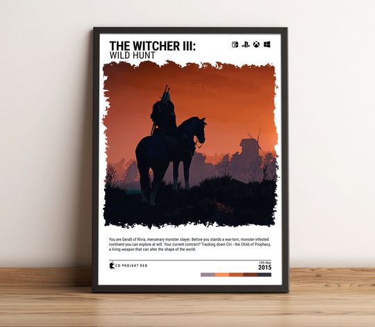Witcher 3 (2015) Poster - Video Game Wall Art Print Home Decor - Gaming Gift