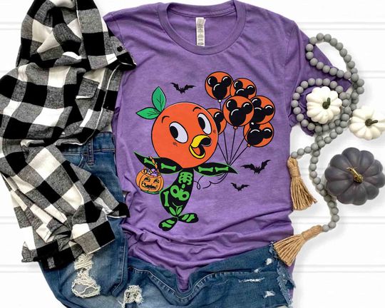 Cute Orange Bird Skeleton Halloween Mickey Balloons Cotton T-shirts, Short Sleeve Tshirt for men, women, Unisex, Vacation Holiday Gift