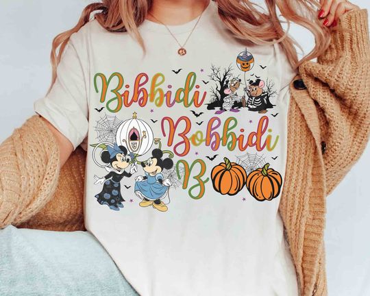 Minnie Mouse Cinde Jaq And Gus Halloween Cotton T-shirts, Short Sleeve Tshirt for men, women, Unisex, Vacation Holiday Gift