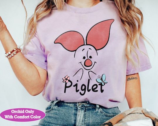 Cute Disney Winnie The Pooh Happy Piglet Big Face Cotton Shirt, Comfortable Short Sleeve Sports Tee for Men, Women, Kids, Family Vacation Holiday Gift