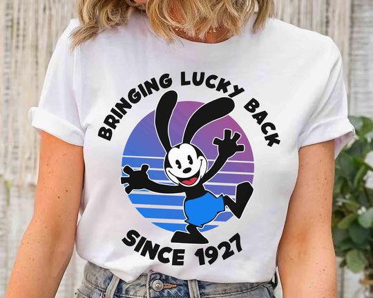 Retrp Disney Oswald The Lucky Rabbit Portrait Cotton Shirt, Comfortable Short Sleeve Sports Tee for Men, Women, Kids, Family Vacation Holiday Gift