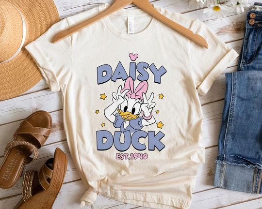 Retro Daisy Duck Trip Est 1940 Cotton Shirt, Comfortable Short Sleeve Sports Tee for Men, Women, Kids, Family Vacation Holiday Gift
