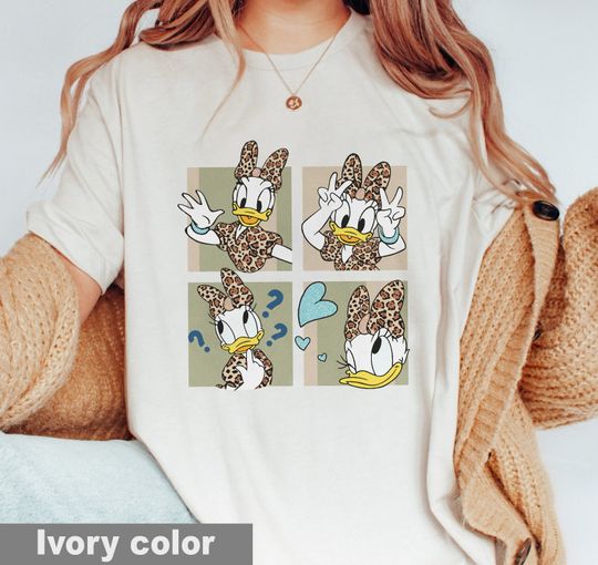 Safari Daisy Duck Shirt, Leopard Daisy Duck Cotton Shirt, Comfortable Short Sleeve Sports Tee for Men, Women, Kids, Family Vacation Holiday Gift