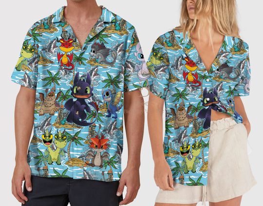 Dragon Hawaii Vacation Shirt, How to Train Your Dragon Teal Hawaiian Shirt, Dragon Lover Gift
