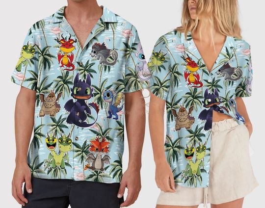 Toothless Dragon Tropical Hawaiian Shirt, How to Train Your Dragon Palm Tree Hawaii Shirt