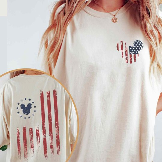 Two-Sided Mickey Mouse USA Flag Comfort Colors Shirt, Disney Independence Day 2024 Tee, Happy 4th of July, Patriotic US, America Freedom