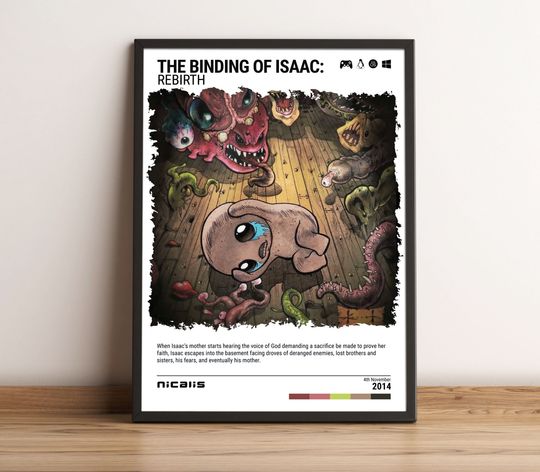 The Binding of Isaac: Rebirth (2014) Poster - Video Game Wall Art Print - Gaming Gift