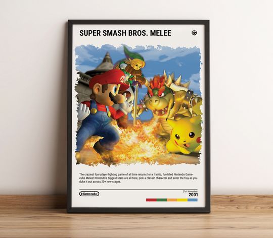 Super Smash Bros. Melee (2001) Gamecube Poster - Video Game Art Print - Nintendo Gaming Gift