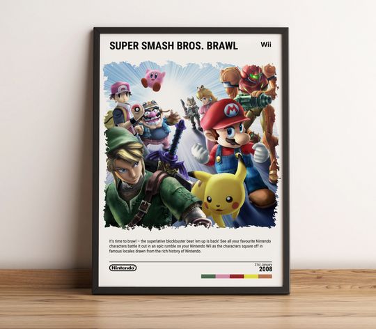 Super Smash Bros. Brawl (2008) Nintendo Wii Poster - Video Game Art Print - Gaming Gift