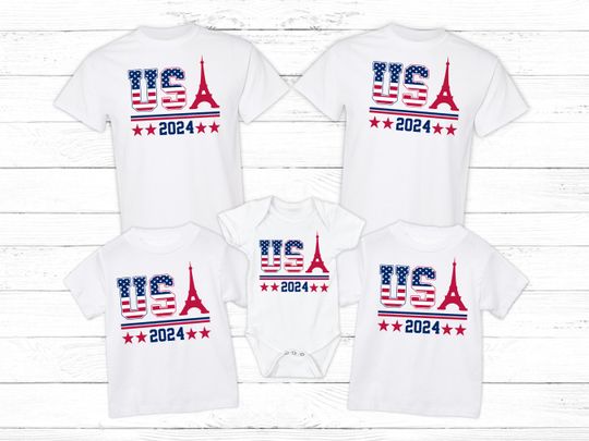 USA Eiffel Tower Family Matching T-Shirt, Paris Games 2024 Tee, Olympics Games, Team USA Summer Shirt, France Unisex Shirt, Support Team USA