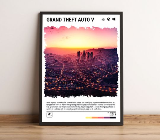 Los Santos Sunset (2013) GTA 5 Poster - Video Game Wall Art Print - Gaming Gift