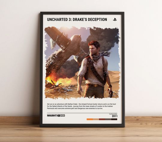 Uncharted 3: Drakes Deception (2011) Poster - Video Game Wall Art Print - Gaming Gift