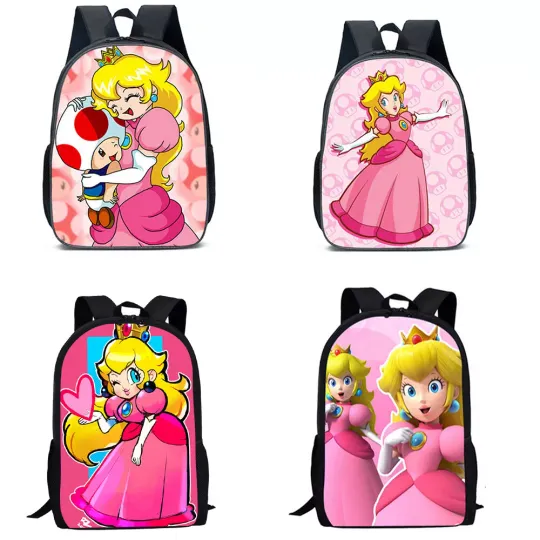 Peach Princess Super Mario Girls BStudents Backpack, School Shoulder Bag, Back To School Gift