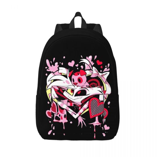 Hazbin Hotels Angel Dust Heart Backpack for Men Women Teenage High School Business Daypack Black Comedy College Canvas Bags