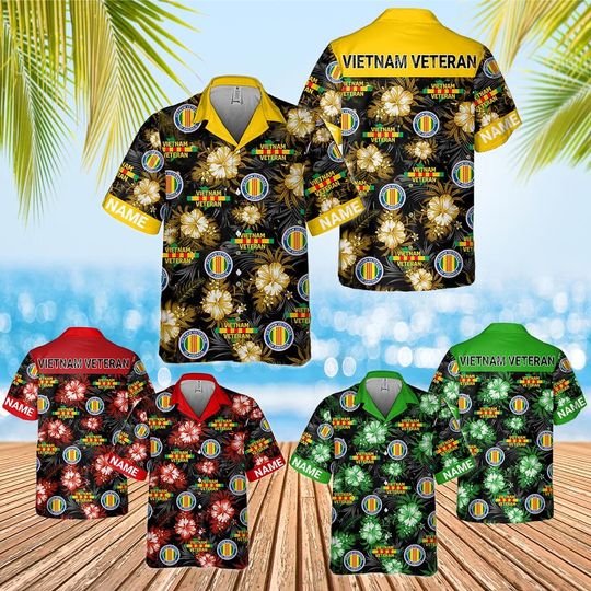 Personalized Proud Vietnam Veteran Hawaiian Shirt, US Military Hawaiian Shirt For Dad, Grandpa, Vietnam Veteran Beach Button Down Shirt