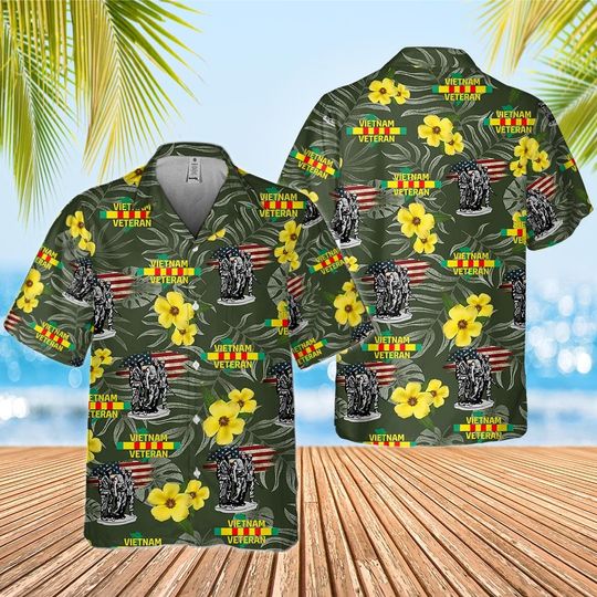 Personalized Proud Vietnam Veteran Hawaiian Shirt, US Military Hawaiian Shirt For Dad, Grandpa, Vietnam Veteran Beach Button Down Shirt