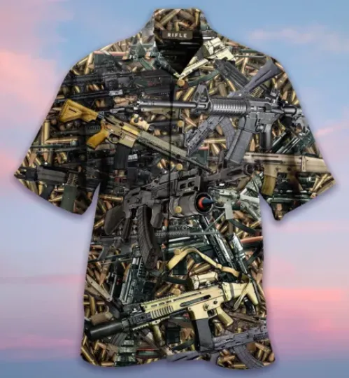 Gun Hawaiian Shirt Army Veteran Shirt Summer Short Sleeve Hawaiian Shirt