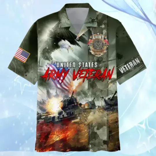 NEW! United States Us Army Veteran Eagle Flag Hawaiian Shirt