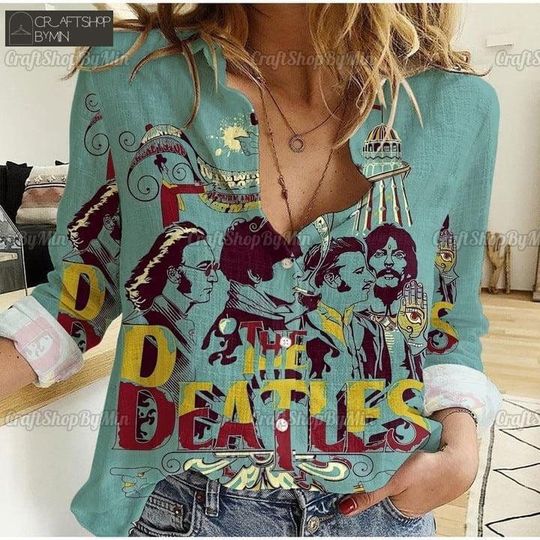 Retro The Beatles Linen Shirt, The Beatles Band Linen Blouse, 70s Music Band Button Shirt, Rock Roll Women Shirt, The Beatles Merch