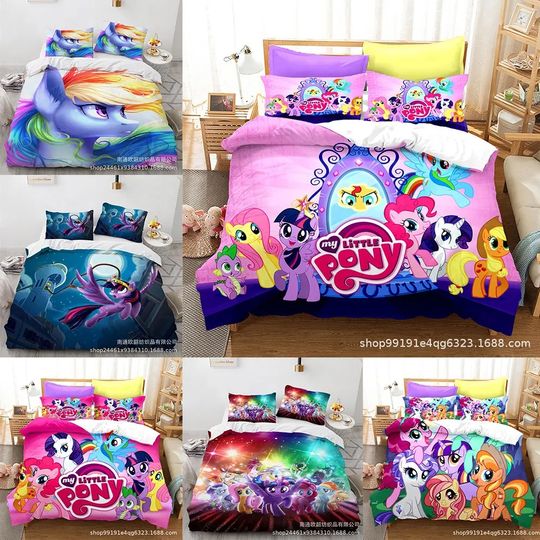 My Little Pony Bedding Sets Comforter Quilt Bed Cover Duvet Cover Pillow Case 3 Pieces Sets Kids Adult Bedroom Decor