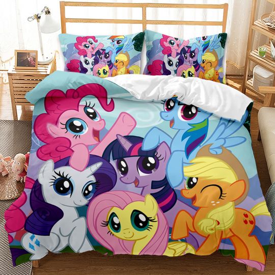 Cartoon Unicorn Pony Bedding Set Cute Kawaii Duvet Cover Set Girls Kids Quilt Comforter Cover Lovely Comforter Bed Linen Set