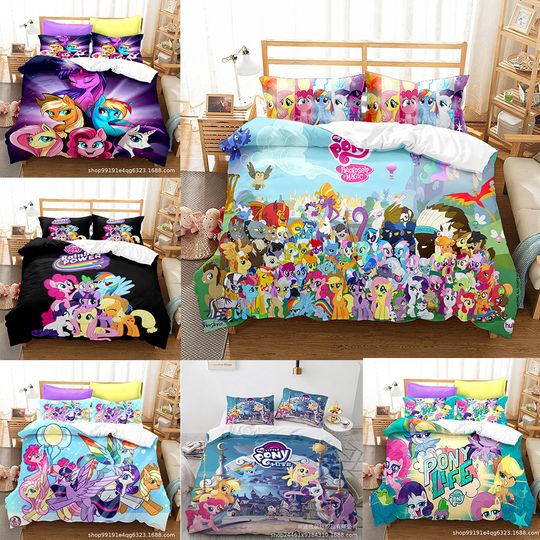 My Little Pony Bedding Sets Comforter Quilt Bed Cover Duvet Cover Pillow Case 3 Pieces Sets Kids Adult Size Cute Print Decor