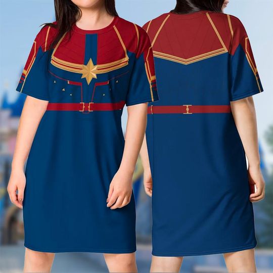 Captain Women 3D T-shirt, Superhero Movie All Over Print Shirt And Dress, Captain Mom Daughter Dress, Captain Cosplay Costume Tee