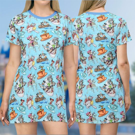 Mickey And Friends 3D T-shirt, Mickey Characters All Over Print Shirt And Dress, Mickey Mom Daughter Dress, Cartoon Cosplay Costume Tee