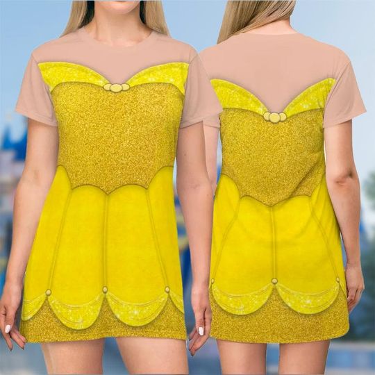 Belle 3D T-shirt, Beauty And The Beast All Over Print Shirt And Dress, Belle Mom Daughter Dress, Belle Princess Movie Cosplay Costume Tee