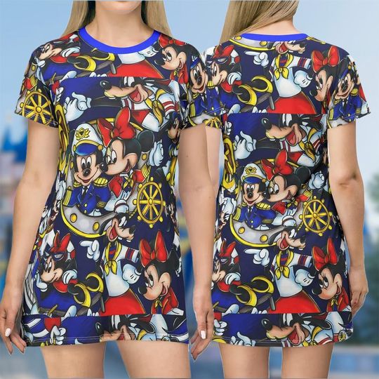 Mouse Cruise Captain 3D T-shirt, Mickey Mouse All Over Print Shirt And Dress, Cruise Mom Daughter Dress, Mickey Cosplay Costume Tee