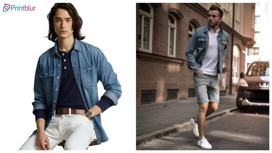 Wearing denim jacket, polo t-shirt with jeans