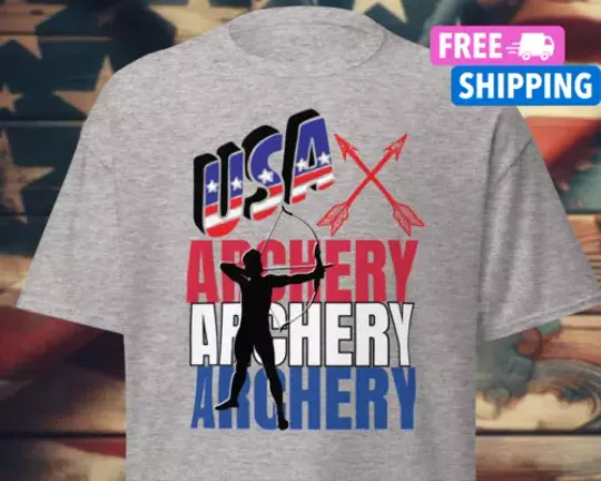USA Archery Shirt For Olympics Paris 2024 American Archery Bow and Arrow T-Shirt | Cotton Short Sleeve T shirt | Unisex Softstyle | Summer Casual Shirt