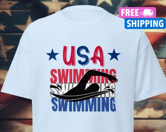 USA Swimming Shirt For Olympics Paris 2024 American Swimming Diving Water T-Shirt | Cotton Short Sleeve T shirt | Unisex Softstyle | Summer Casual Shirt