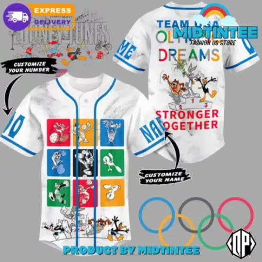 Olympic Paris 2024 Team USA Looney Tunes Baseball Shirt S-5XL Gift Fans | Sport Lover Shirt | Summer Shirt