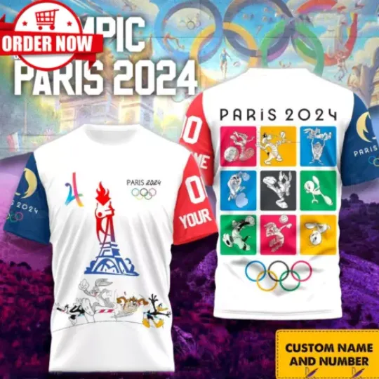 Personalized Looney Tunes Characters Olympic Paris 2024  3D T-Shirt | Cotton Short Sleeve T shirt | Unisex Softstyle | Summer Casual Shirt