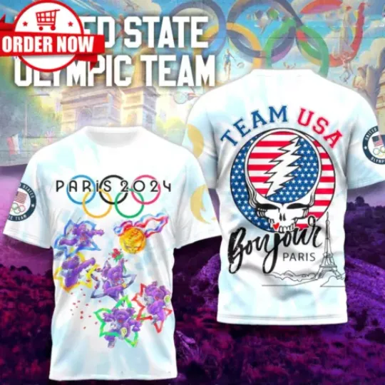 Grateful  Olympic Paris 2024 Team Usa Bonjour Pari  3D T-Shirt | Cotton Short Sleeve T shirt | Unisex Softstyle | Summer Casual Shirt