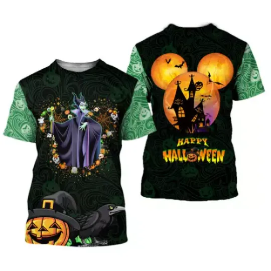 Maleficent Mouse Ears Happy Halloween Haunted Castle Tshirt 3D Printed, Gift For Men Women