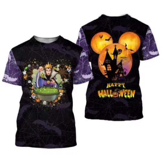Evil Queen Happy Halloween Mouse Ears Haunted Castle Tshirt 3D, Gift For Men Women