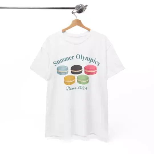 Paris Olympics 2024 Tshirt with Macaron Design T-Shirt | Cotton Short Sleeve T shirt | Unisex Softstyle | Summer Casual Shirt