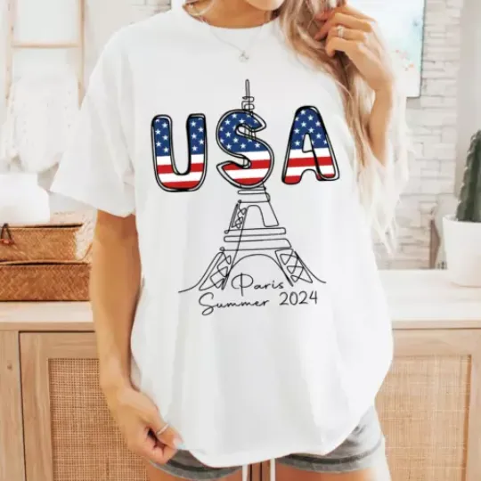 Discover 2024 Paris Shirt  USA Eiffel Tower Shirt  France Olympics Games T-Shirt | Cotton Short Sleeve T shirt | Unisex Softstyle | Summer Casual Shirt