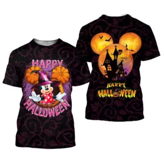Minnie Mouse Break Pumpkin Happy Halloween Haunted Castle Tshirt 3D, Gift For Men