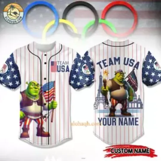 Shrek x Team USA Olympic 2024 Custom Name Baseball Shirt