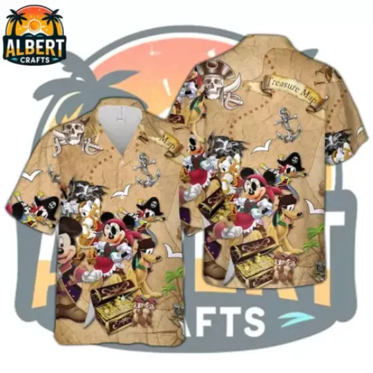 Mickey Caribbean Pirated of the Caribbean 3D HAWAII SHIRT US Size Dad Gift