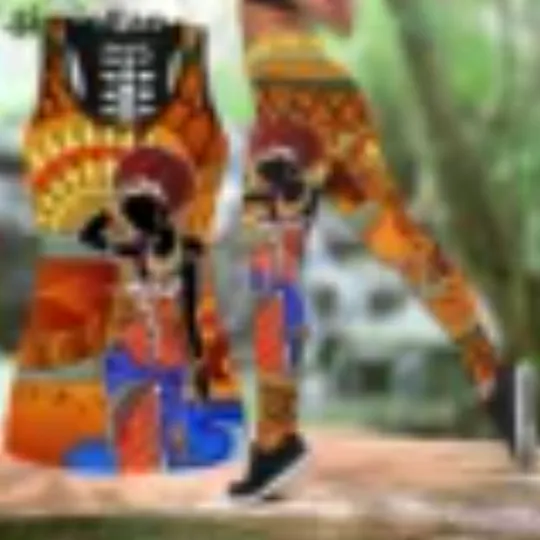 Africa Retro Art Combo Outfit Two Piece Yoga Sets Women, 3D Printed Hollow Out Tank Top Leggings, Summer Vest Casual Pant Suits