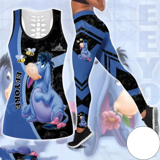 2024 Disney Eeyore Women's Hollow Vest Leggings Yoga Suit Fitness Leggings Sports Suit Winnie the Pooh Tank Top Legging Set